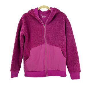 Xersion Berry Purple Faux Fur Zip-Up Hoodie Jacket S Hooded Sherpa Fleece Warm